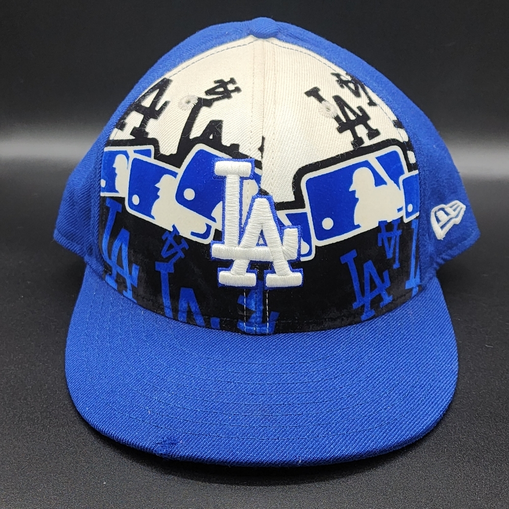 LA Dodgers Hat New Era 59fifty Fitted Blue Rare Multi Logo 7 3/8